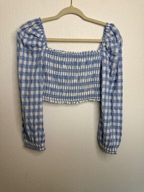 Storia Gingham Crop Top Blue White S